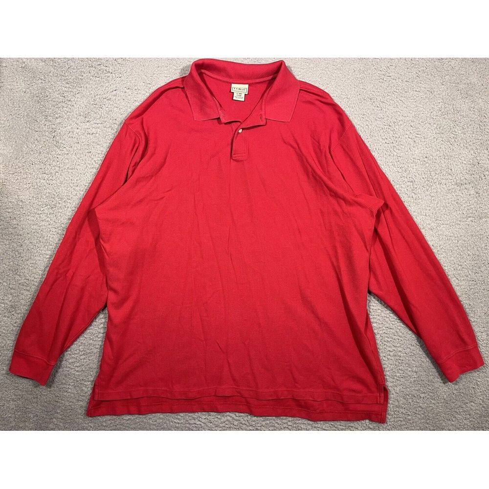 LL Bean Men's Red Polo Long Sleeve Shirt Collared‎ Cotton XL Reg Solid